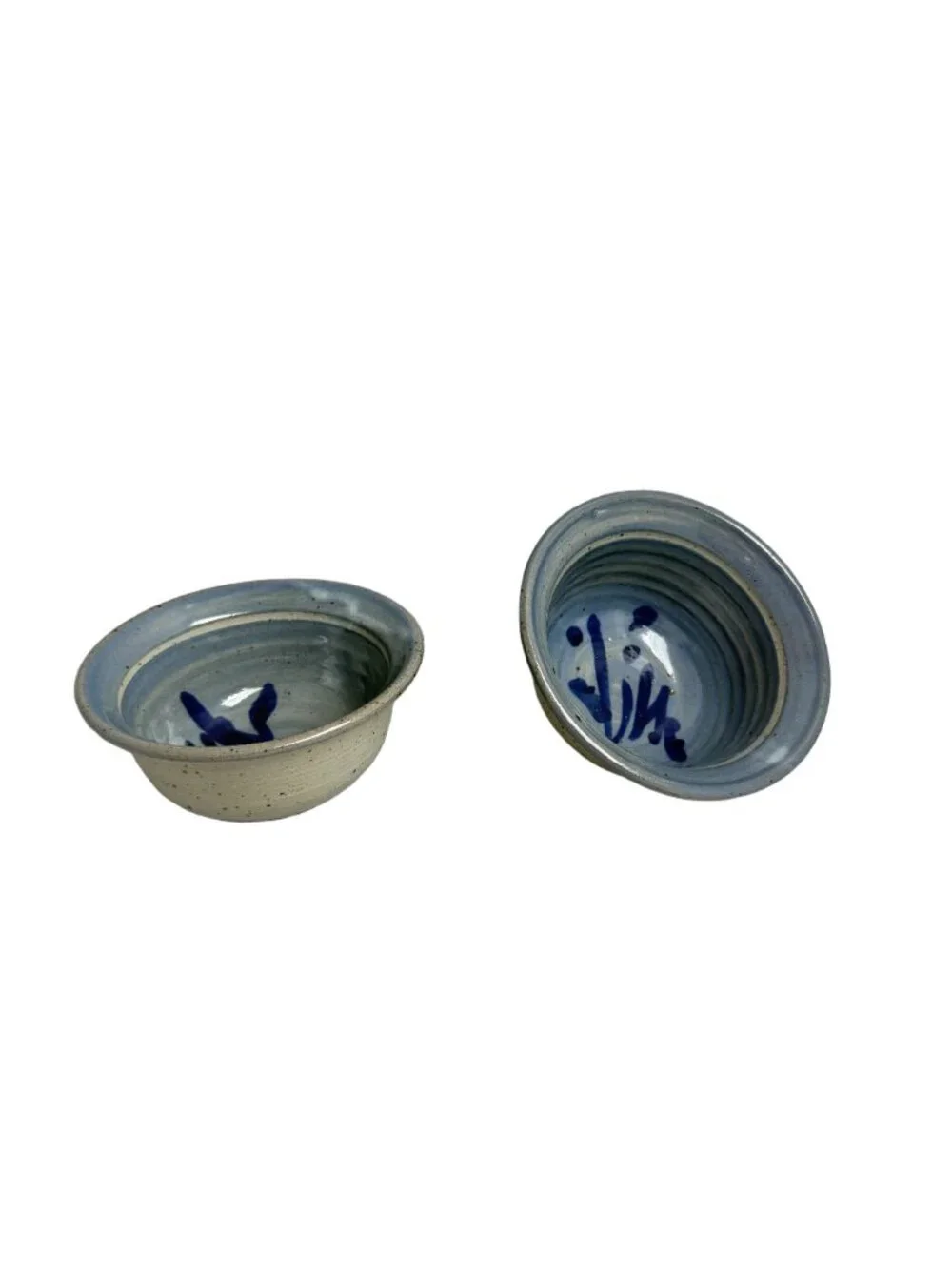 Vintage Stonwear Blue Grey Hand Thrown Stoneware Bowls Set of 2 Cobalt Condiment
